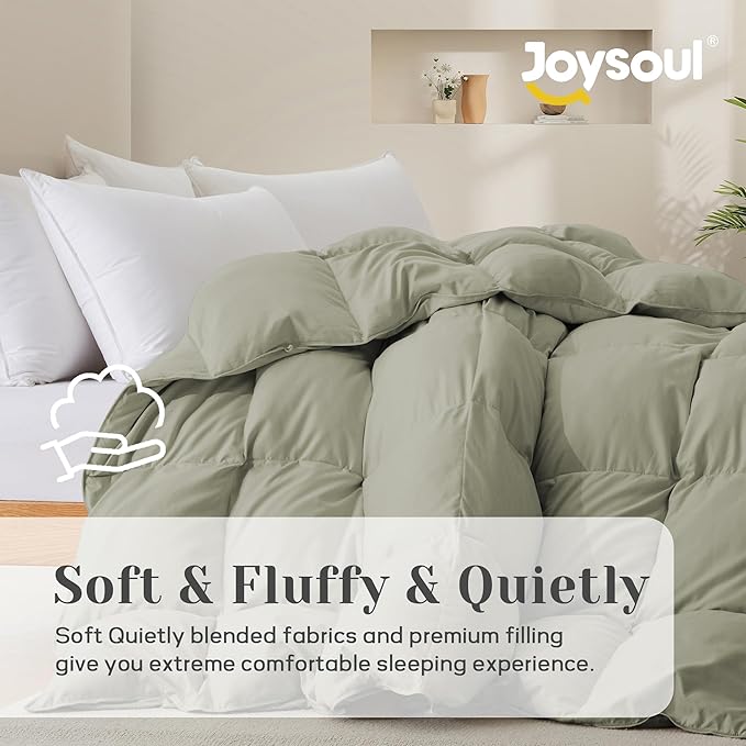 Joysoul Twin Size Down Comforter - All Season Ultra Soft Goose Down & Feather Fiber Fill, Luxury Hotel Sage Green Duvet Insert with Corner Tabs (68" X 88")