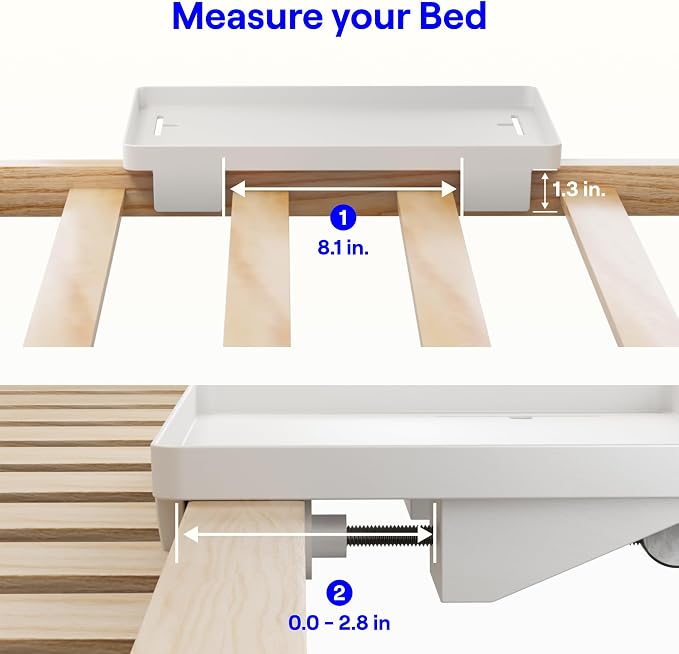 BedShelfie Bedside Shelf for Dorm Room Bunk Bed & Top Bunk, College Dorm Room Essentials, Bedside Caddy, Clip on Floating Desk Tray, Bed Side Table Storage, Loft Nightstand Decor - Cable Catch, White - Image 5