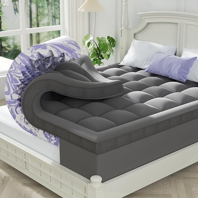 ChiXpace Dual Layer 4 Inch Memory Foam Mattress Topper Twin - 2 Inch Gel Memory Foam and 2 Inch Pillow Top Mattress Pad, 7-Zone Egg Crate Twin Size Mattress Topper (Grey)