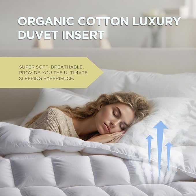Farm To Home Organic Cotton Feather Down Comforter Twin Size, 100% Organic Cotton Cover, All Seasons Luxury Duvet Insert with Corner Tabs, Cozy HotelCollections White Bedding Comforters, 68"x90"