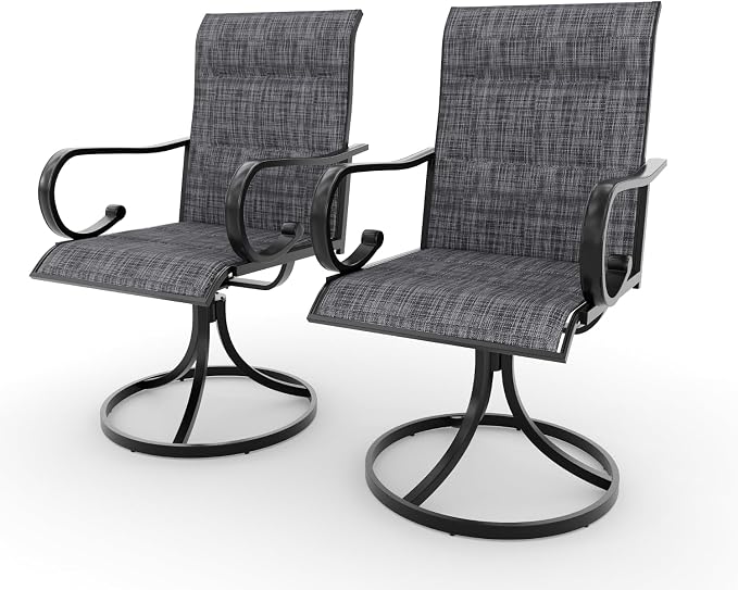 MELLCOM Patio Swivel Chair Set of 2, High Back Padded Textilene Outdoor Dining Chairs with E-Coating Metal Frame, All-Weather Outdoor Furniture Rocker for Backyard, Porch, Garden, Lawn, Grey - Image 8