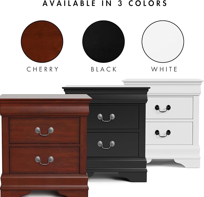 Furniture of America Arabella Traditional Solid Wood Nightstand with Drawers and Antique Nickle Handles, Small Bedside Table, No Assembly Wooden Night Stand for Bedroom, Guest Room, Dorm, Cherry - Image 7