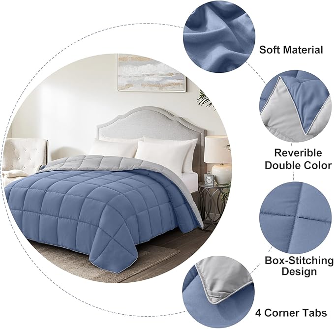 Homelike Moment California King Comforter - Blue Duvet Insert Down Alternative Bed Comforter, Lightweight Bedding Comforters Cal King Size Quilted Soft All Season Reversible Blue/Grey