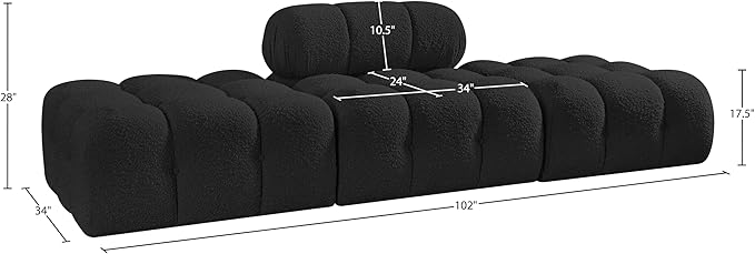 Meridian Furniture 611Black-S102C Ames Collection Modern | Contemporary Modular Sectional with Rich Black Boucle Fabric, Modular to Create Infinite Configurations, 102" W x 34" D x 28" H, Black