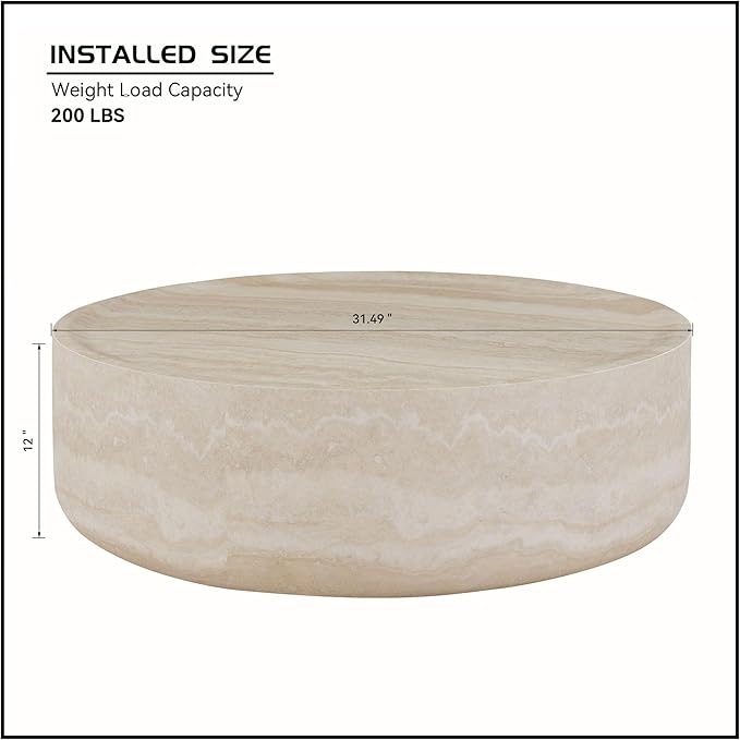 Round Coffee Table Modern Marble Grain Drum Coffee Table Circle Fiberglass Accent Center Table Modern Living Room Tea Table