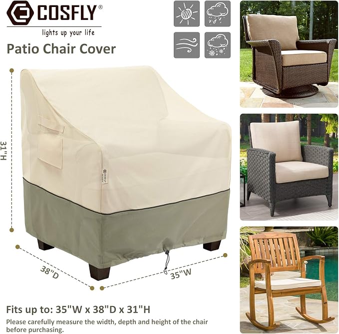 COSFLY Outdoor Furniture Patio Chair Covers Waterproof, Lounge Deep Seat Cover, Lawn Furnitures Covers Fits up to 35W x 38D x 31H inches(2 Pack) - Image 2