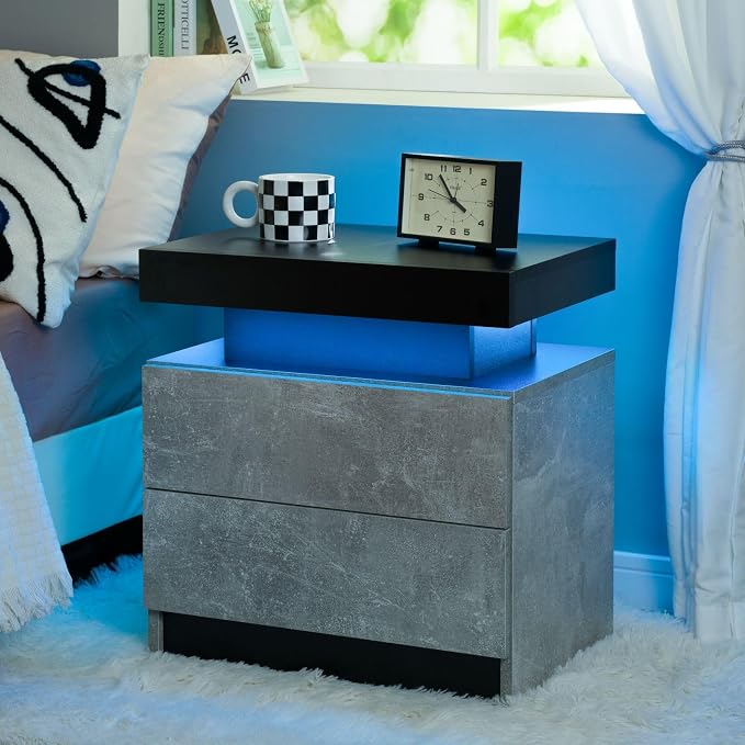 i-aplus Night Stand LED Bedroom Night Stands Modern Night Stand with 2 Drawers Bedside Tables for Bedroom Living Room by Unknown