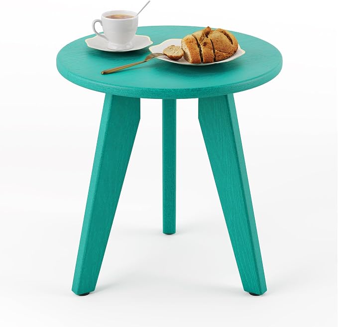 HDPS Outdoor Side Table, Small Round Side Table Weather-Resistant, Outdoor Side Tables for Patio, Porch, Deck, End Table for Plant Stand, Living Room, Bedroom, Turquoise by HOMENJOY