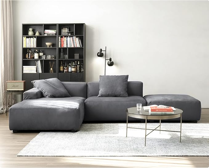 Acanva Luxury Modern Modular L-Shape Sectional Sofa Set, 3 Seat Upholstered Couch with Chaise Lounge for Living Room Bedroom Apartment,Gray