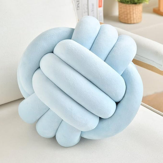 LUSJNGE Decorative Throw Knot Pillow Ball for Home Chair Sofa Couch Bed Aesthetic Round Velvet Knotted Pillow Cushion (Ice Blue, 11 inches)
