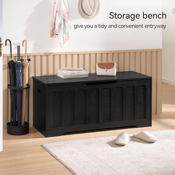 VANKILEY 43.3" Storage Chest Extra Large,Storage Trunk with 2 Safety Hinges,Wooden Storage Bench,Shoe Bench,43.3x15.7x19.1 Inch,Easy Assembly,Storage Bench for Bedroom,Living Room,entryway(Black). - Image 5