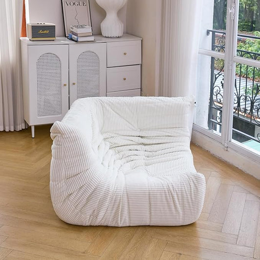N&V Fireside Corner Sofa, Mid Century Armless Floor Lounge Chair, Soft Premium Corduroy, Foam Accent Chair for Living Room, Bedroom and Office (Ivory)