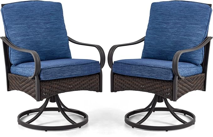 EROMMY Patio Swivel Chairs Set of 2, Outdoor Swivel Chairs with Cushion, Patio Dining Chairs for Garden, Patio, Backyard and Balcony, Blue by EROMMY