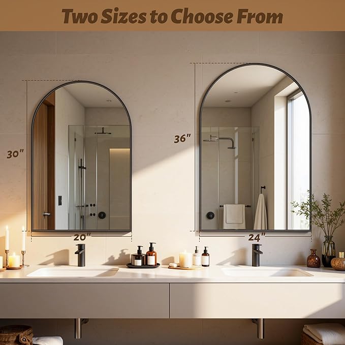 Antok Arched Bathroom Mirror, 20"x30" Wall Mounted Mirror, Vanity Mirrors for Over Sink, Aluminum Alloy Frame Bathroom Mirrors Living Room, Bedroom and Entryway, Black - Image 4