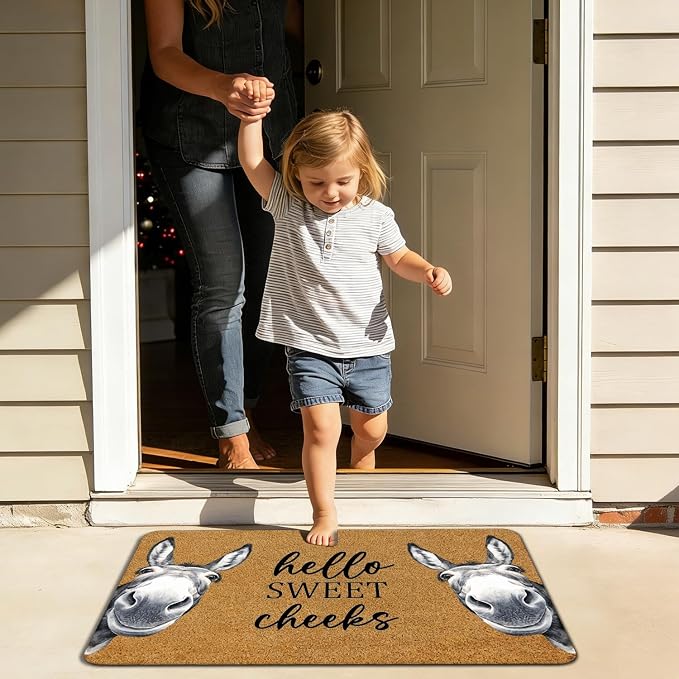 Hello Sweet Cheeks Funny Donkey Faux Coir Welcome Door Mat Doormat for Front Door Indoor Outdoor Porch Entrance Entryway Outside Inside, Sweet Cheeks Bathroom Rug, 17x30 Inches - Image 2