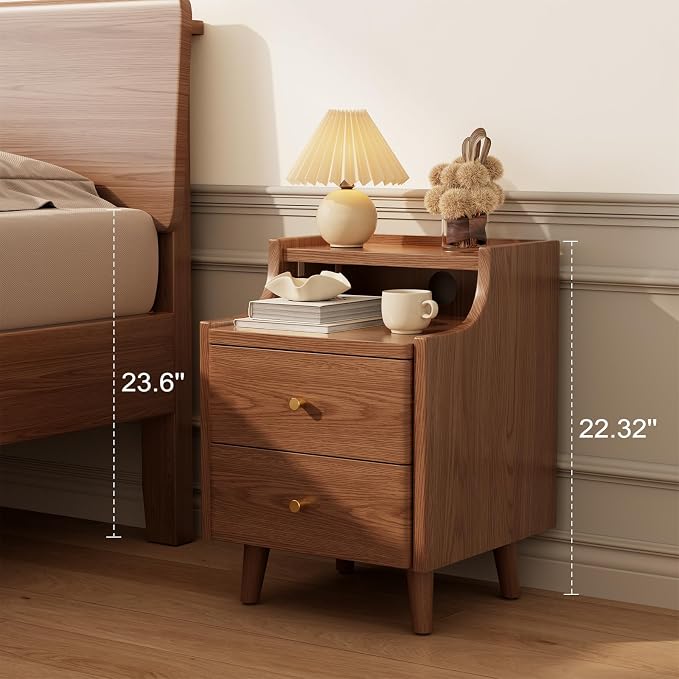 Narrow Nightstand with 2 Drawers,Walnut Nightstand,Bedside Table,Solid Wood Modern Bedside Table for Bedroom,Study,Toilet - Image 6