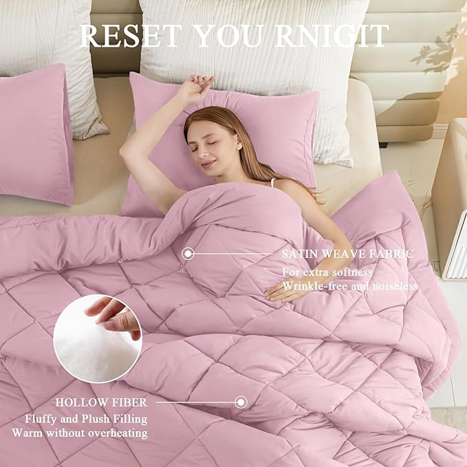 132x120 Alaskan King Comforter, Extra Large King Size Comforter Oversized, All Season Soft Lightweight Quilt Down Alternative Duvet Insert with 8 Corner Tabs(120x132, Pink)