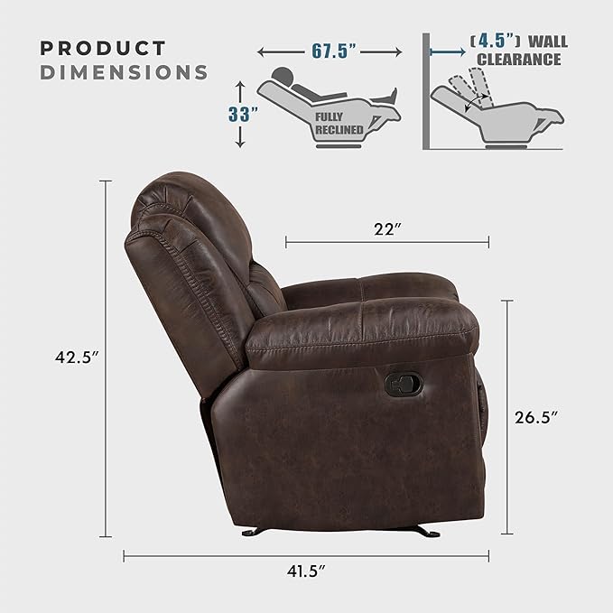 Lexicon Double Recliner Loveseat with Center Console, Wall Hugger Manual Reclining Couch, Textured Microfiber Upholstered Dual Reclining Love Seat, Home Theater Seating, Required Assembly, Dark Brown