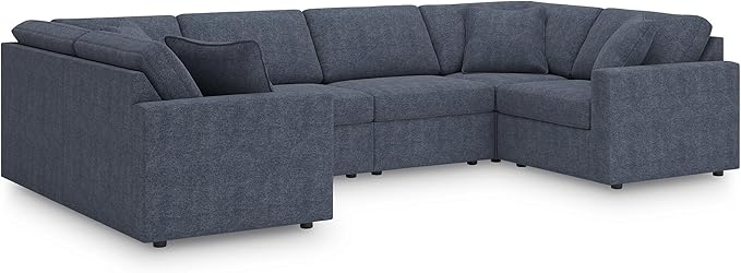Signature Design by Ashley Modmax Contemporary Stain Resistant 6-Piece Sectional with Armrest, Throw Pillows and Reversible Cushions, Blue
