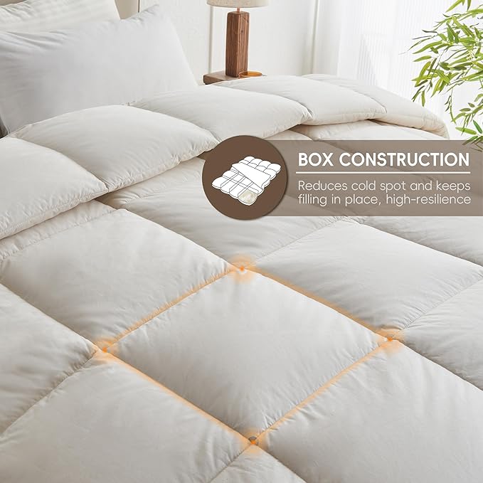 puredown® Goose Feather Down Fiber Comforter Twin Size - 100% Organic Cotton Cover All Season Duvet Insert, Breathable Fluffy Warmth Hotel Luxury Bedding Comforter (68"x90")
