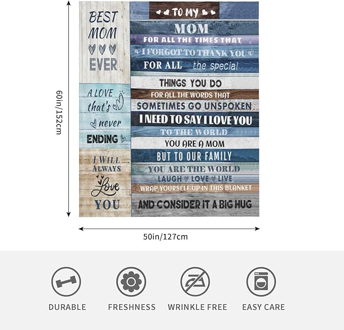 Gifts for Mom, Anniversary Birthday Gifts for Mom, Blanket to Mom from Daughter Son, Presents for Mother's Day,Christmas, Valentines, Soft Flannel Throw Blanket Bed Blanket (50x60)