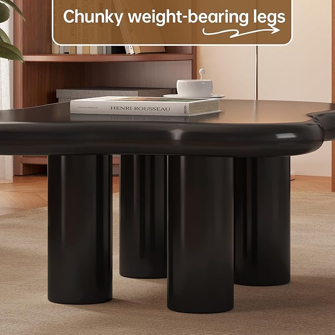 Guyii 35.43" Cloud Coffee Table, Black Coffee Table for Living Room, Cartoon Irregular Indoor Tea Table, Modern End Table with 4 Legs