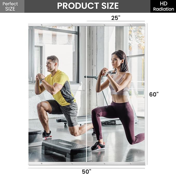 TRAHOME Home Gym Mirror for Wall,60x25x2PCS Full Length,Glass Frameless Body Large Mirror for Home Gym,Workout,Bedroom,Garage(Silver) - Image 6