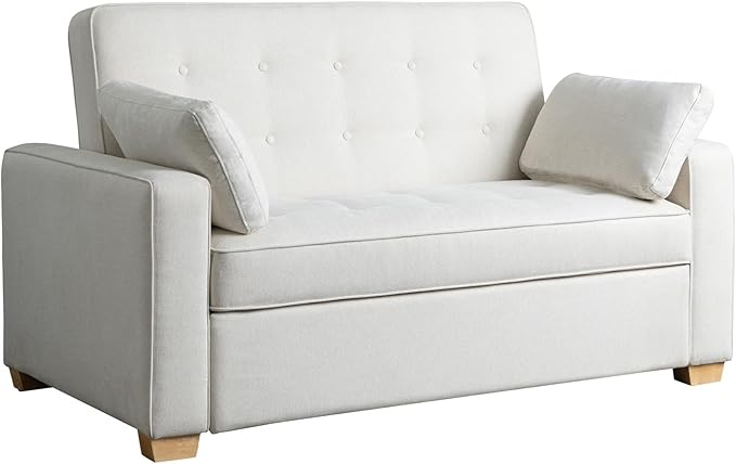 Serta Ainsley 66.5" Convertible Sleeper Loveseat, Full Size, Dreamcoil Comfort, Soft Woven Fabric, Oyster
