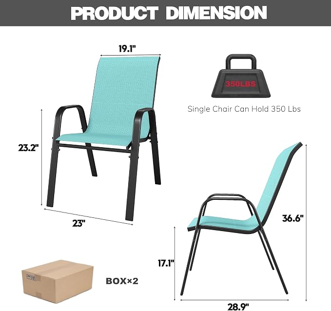 Patio Chairs Set of 8, Stackable Outdoor Dining Chairs for All Weather Textilene Fabric & Metal Frame, Outdoor Chairs Set for Backyard Deck Garden - Image 2