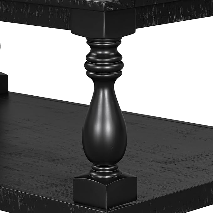 P PURLOVE Solid Wood Coffee Table,Modern Farmhouse Coffee Table/Center Table with Storage Rectangle for Living Room,Black