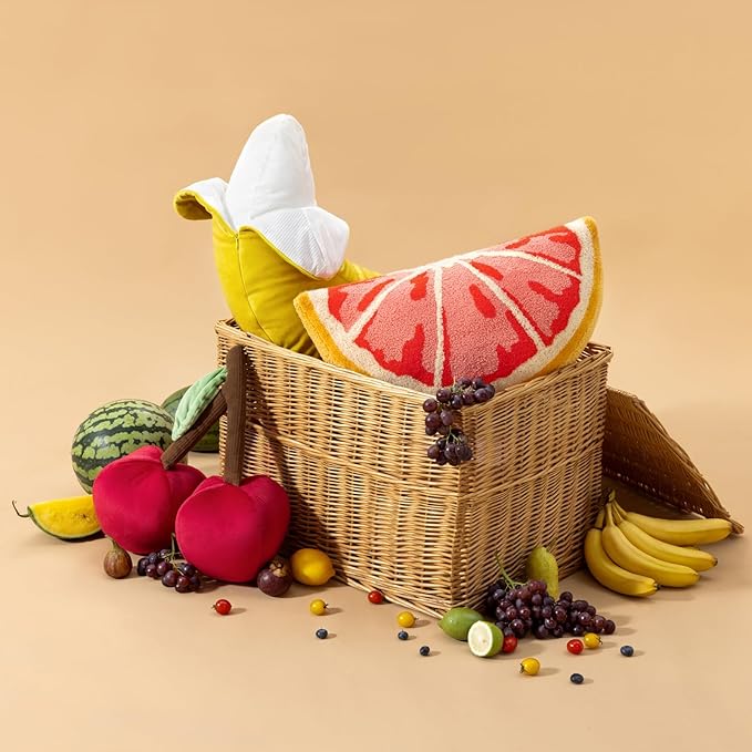 Phantoscope Fruit Shaped Pillows Series Grapefruit Shaped Throw Pillow, Fun Home Decor of Fruit Themed Shaped Cushions, Decorative Shaped Pillow for Couch Bed, Pink and Yellow, 19.5 x10 inches