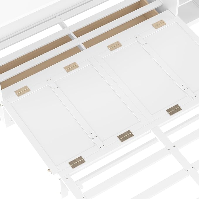 Bellemave Queen Size Murphy Bed, Cabinet Bed with 2 Shelves and Storage Drawers, Farmhouse Murphy Cabinet, Noisy Free, for Guest Bedroom, Living Room, Office, White