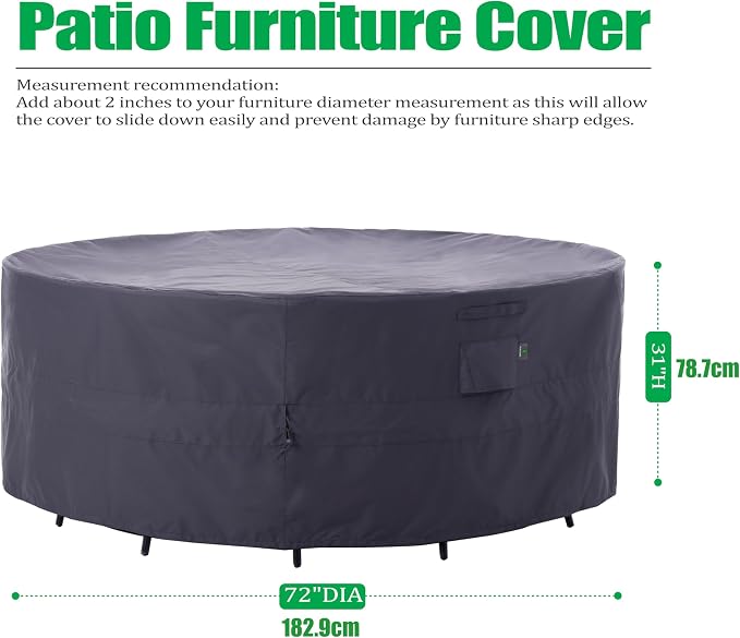 F&J Outdoors Patio Furniture Covers, Heavy Duty Tear Resistant Waterproof UV Resistant Windproof Outdoor Furniture Cover, Grey, 72" Dia x 31" H - Image 2