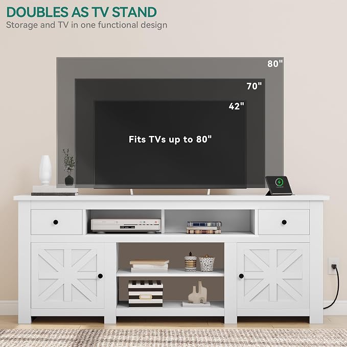 YITAHOME TV Stand for 75/80 Inch TV, Entertainment Center, TV Cabinet with Drawers and Power Outlet, White TV Console for Living Room Furniture (70 Inch Lenght 30 Inch High) - Image 6