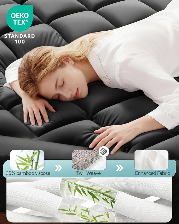 ChiXpace Dual Layer 4 Inch Memory Foam Mattress Topper Twin XL - 2 Inch Gel Memory Foam and 2 Inch Pillow Top Mattress Pad, 7-Zone Egg Crate Twin XL Size Mattress Topper (Black-White)
