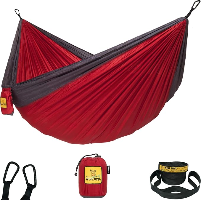 Wise Owl Outfitters Camping Hammock – 500lbs Portable Hammock with Tree Straps - Travel, Backpacking, Hiking, Outdoors Camping Gear - Single or Double by WiseOwlOutfitters