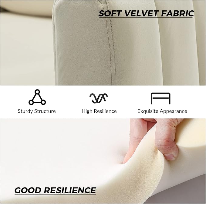 HULALA HOME Velvet Accent Club Chair, Modern Velvet Armchair Upholstered Accent Club Sofa Chair with Gold Metal Legs Mid-Century Barrel Leisure Comfy Reading Armchair, Ivory