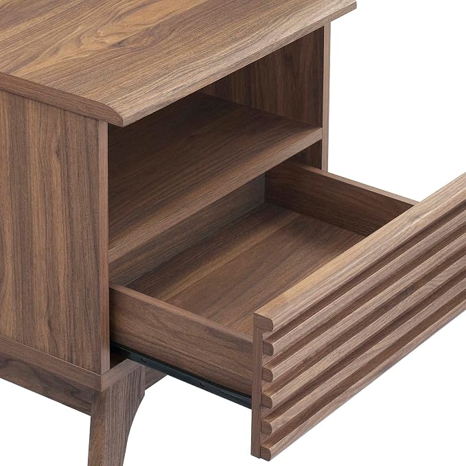 Modway Render Mid-Century Modern, One-Drawer Nightstand, Walnut - Image 4