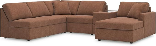Signature Design by Ashley Contemporary Modmax Stain Resistant U-Shape Left-Arm Facing 6-Piece Sectional with Chaise and Storage Console, Orange