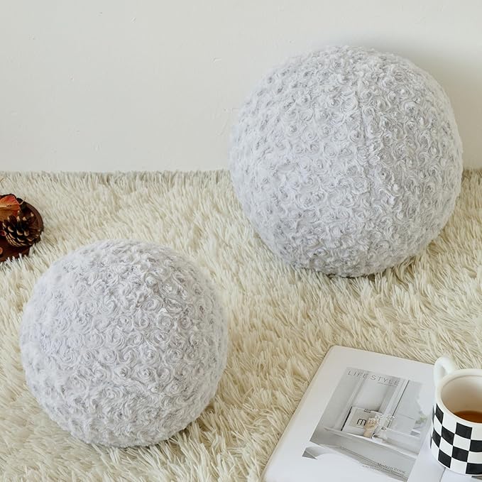 Ball Pillow, Decorative Round Pillow for Couch n, Circle Throw Pillows, Perfect Ball Pillows for Couch, Stylish Decorative Pillows, Versatile Round Throw Pillow (Light Grey, Medium-11.8 Inches)