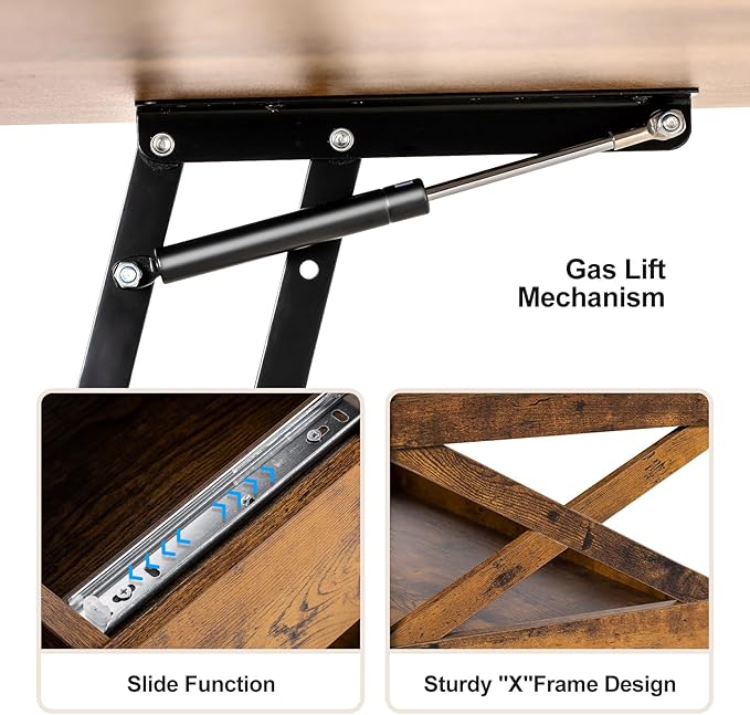 Lift Top Coffee Table with Storage, Small Coffee Table with Hidden Compartment, Dining Center Tables with Lifting Tabletop for Living Room, Home Office