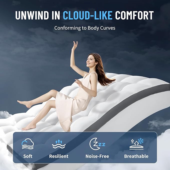 4 Inch Mattress Topper Queen Size - 2000 GSM Pillow Top Memory Foam Mattress Topper Extra Thick Support for Back Pain Relief,Breathable Cover with 6"-18" Deep Pocket (Queen,60"x80")