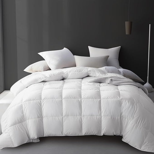 Hotel Grand Luxury White Goose Feather Down Fiber Comforter Queen Size, 100% Cotton Ultra Soft Duvet Insert Queen, Hotel Hypoallergenic Extra Warmth Bedding Comforter, White 90x90 Inch