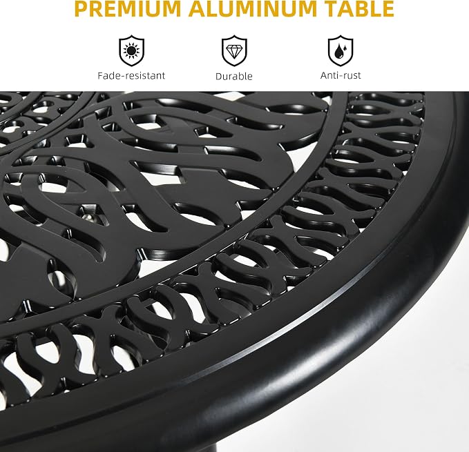 DWVO 35 Inch Outdoor Dining Table Cast Aluminum, Patio Round Bistro Table with Umbrella Hole for Backyard, Garden, Patio, Porch, Black - Image 5