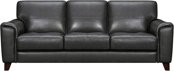 Armen Living Bergen 87" Pewter Genuine Leather Square Arm Sofa
