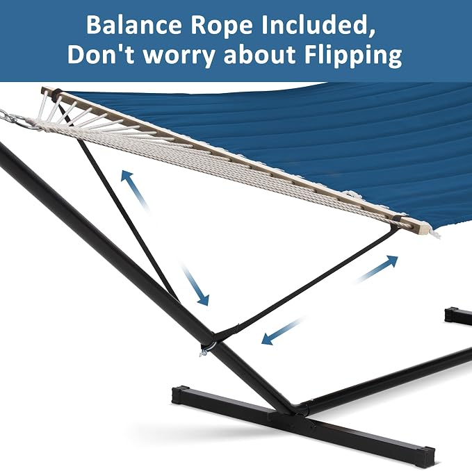 SUNCREAT Extra Large Hammocks for Outside, Heavy Duty Hammocks with Stands Included, Navy - Image 3