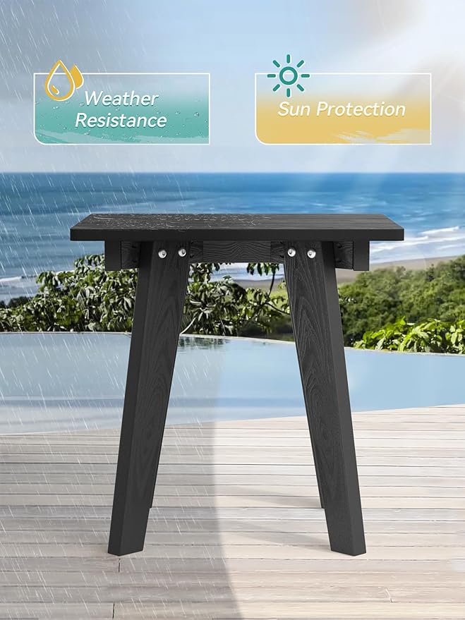 Outdoor Side Table, HDPE Weather Resistant Small Patio Table for Porch and Balcony, 200 LBS Capacity Heavy Duty Small Outdoor Table for Backyard and Pool, Easy Maintenance, Black - Image 4