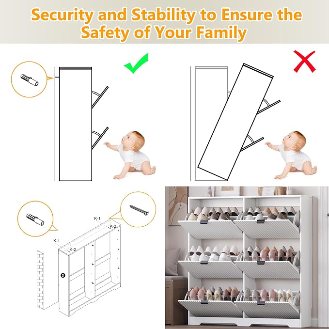 BORNOON Large Shoe Cabinet for Entryway, Tall Narrow Shoe Storage Cabinet with 6 Flip Drawers and Adjustable Shelves, Shoe Rack Cabinet Organizer for Hallway, Foyer, Small Apartment - Image 7