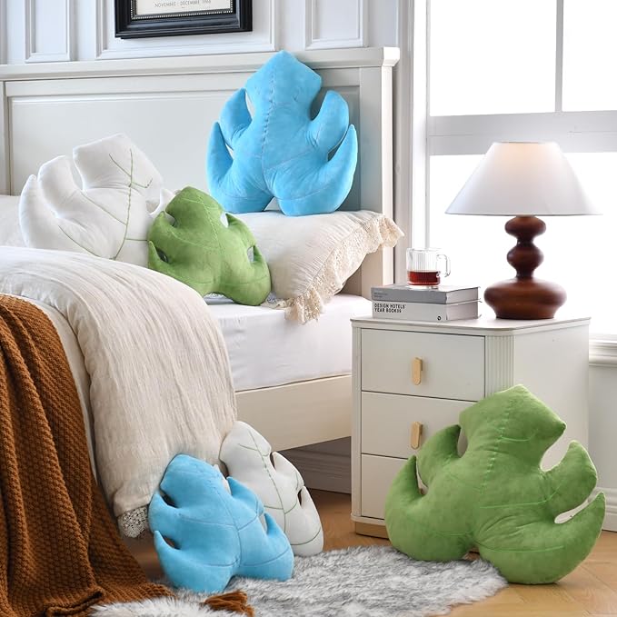 Leaf Pillow, Cute Decorative Throw Plant Pillow Aesthetic Decor Nature Pillow for Bed Couch, Leaves Shaped Pillow Perfect for Bedroom Living Room (White, 19.6 Inches)