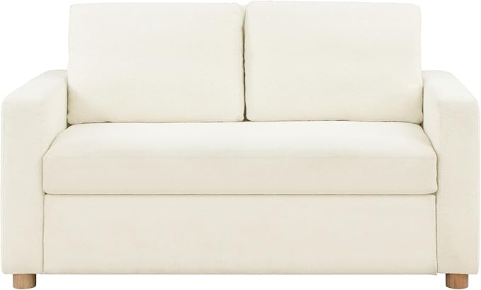 Serta Tulsa 66.1" Convertible Sleeper Loveseat, Full Size, Dreamcoil Comfort, FingerGuard Pinch Point Protection, Boucle Fabric, Ivory